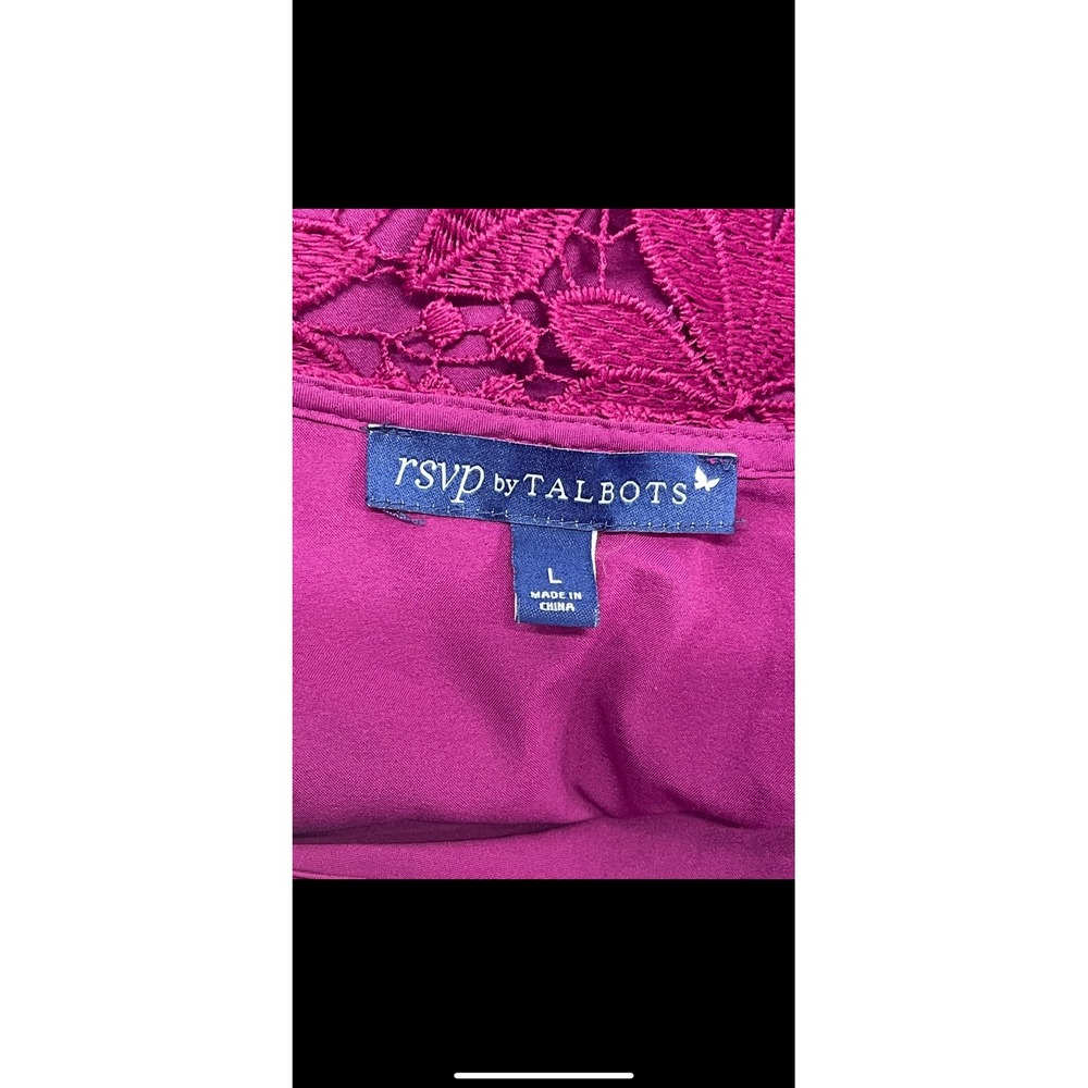 RSVP by Talbots women's Lace Top Magenta Floral 3/4 Sleeve Scalloped Hem Sz L - Picture 8 of 16